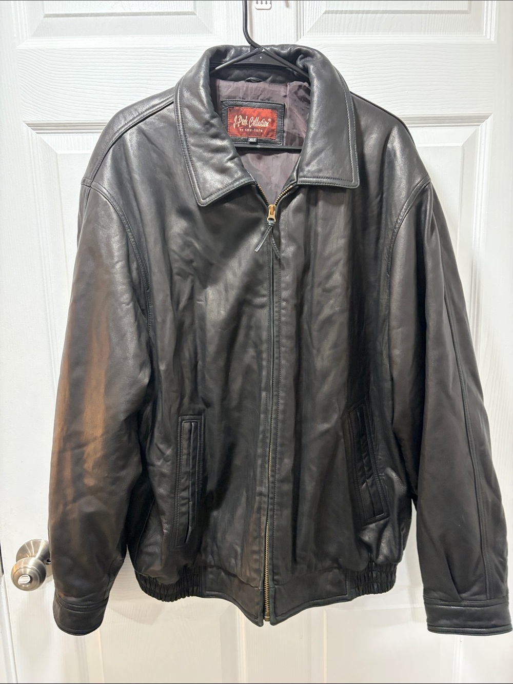 Vintage J. Park Collection Leather Bomber Jacket Black XL Tall